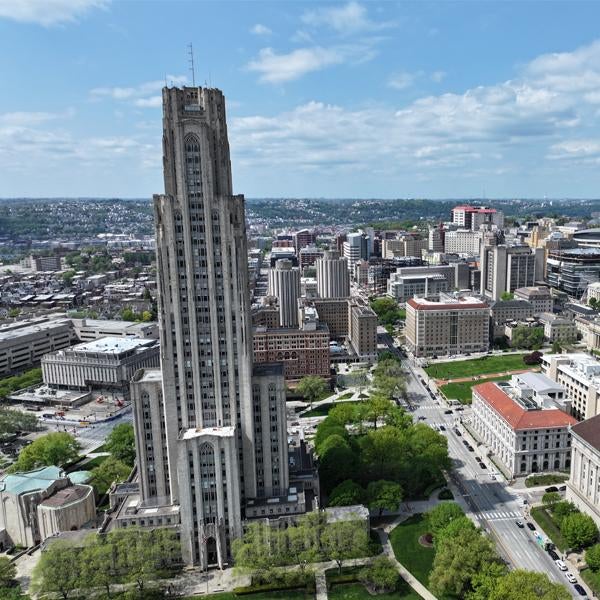 Oakland with Cathedral of Learning in foreground.