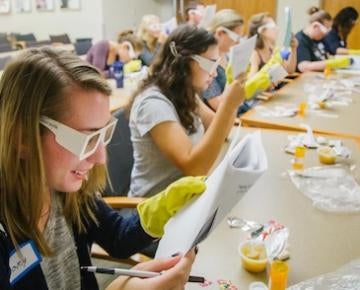 people looking at paper through glasses